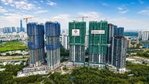 Toàn cảnh công trường Eaton Park nhìn từ trên cao, gồm cụm tháp A5 A6 Eaton Park