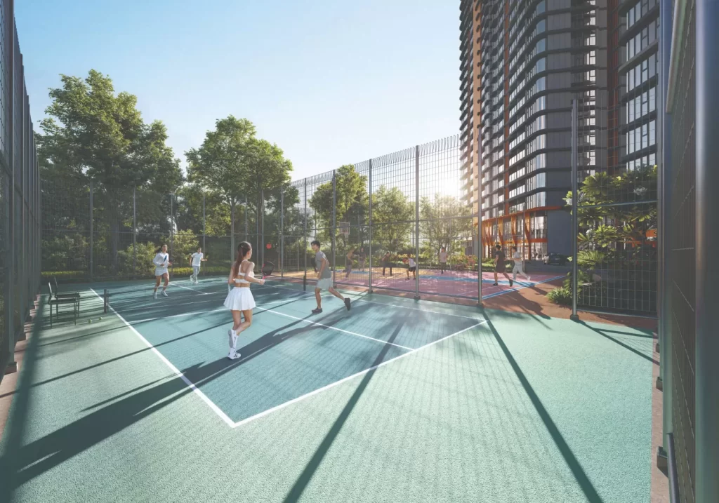 Sân pickleball ngoài trời trong hệ tiện ích Eaton Park
