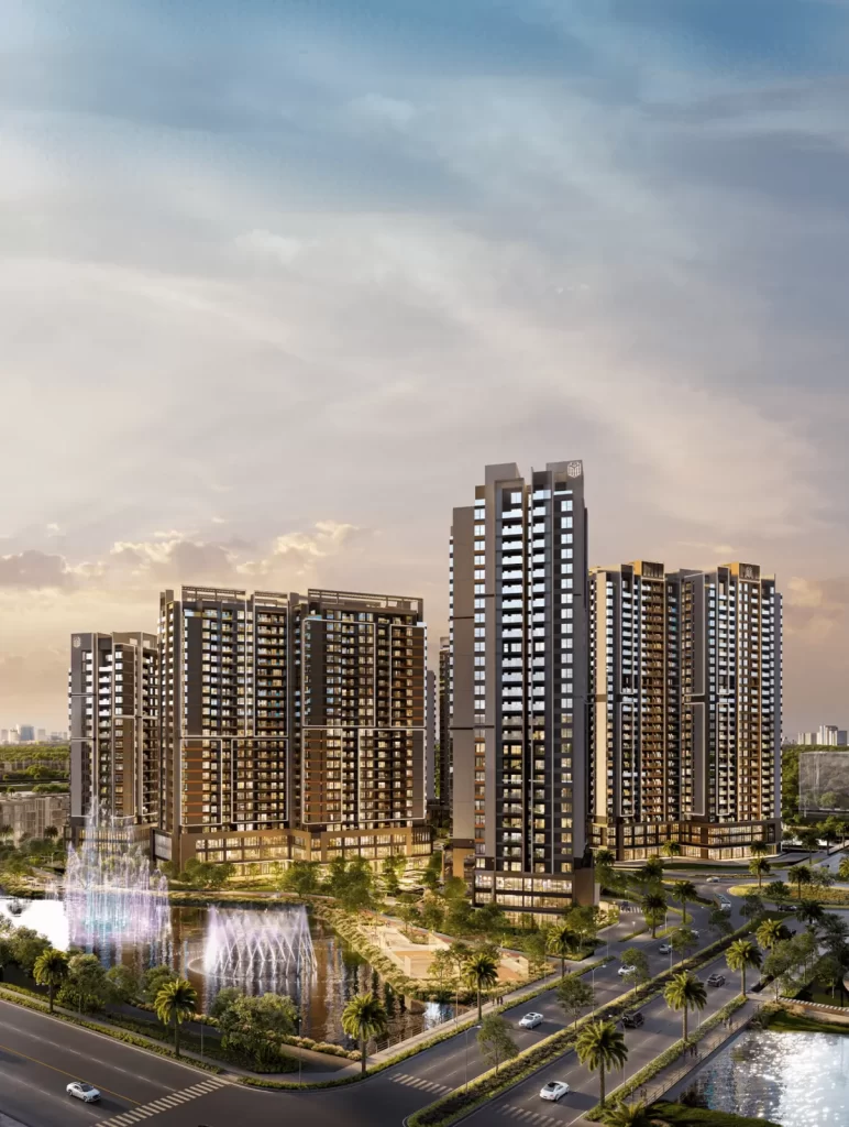 Quảng trường và đài phun nước trước căn hộ Masteri Cosmo Central