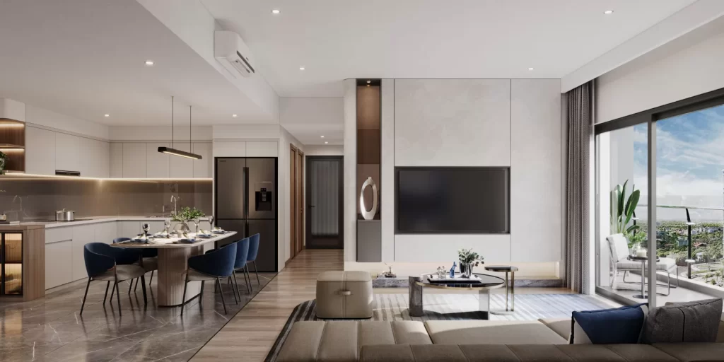 Phòng khách căn hộ 3 phòng ngủ Masteri Cosmo Central