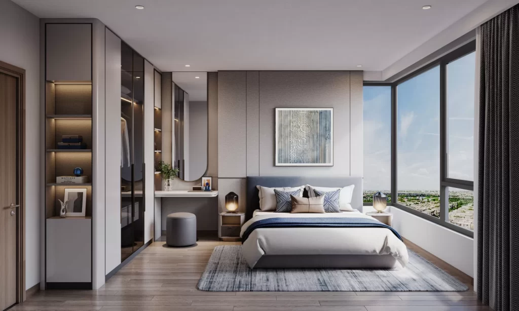 Phòng ngủ chính căn hộ 3 phòng ngủ Masteri Cosmo Central