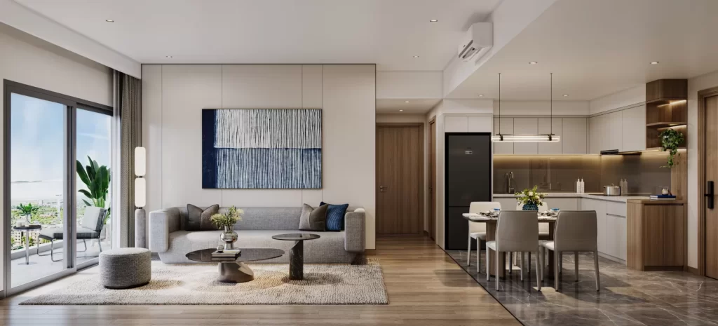 Phòng khách căn hộ 2 phòng ngủ Masteri Cosmo Central