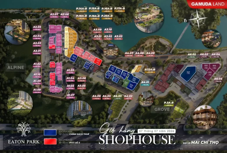 Giỏ hàng shophouse Eaton Park ngày 07/07/2026 với mã căn và giá từng lô