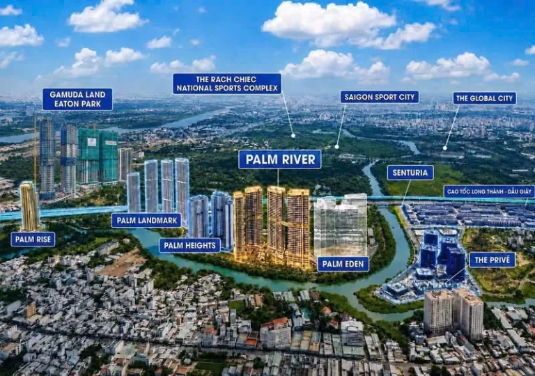 Vị trí Palm River giữa hệ sinh thái dự án khu Đông TP.HCM nhìn từ trên cao