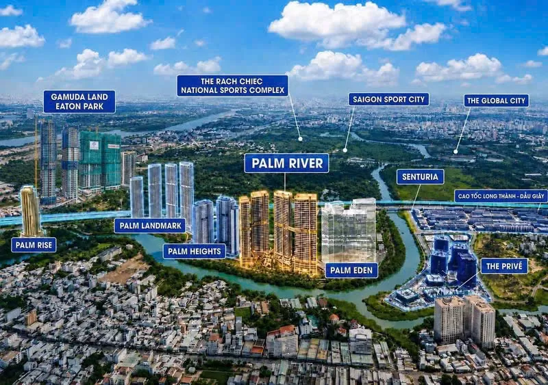Vị trí Palm River giữa hệ sinh thái dự án khu Đông TP.HCM nhìn từ trên cao