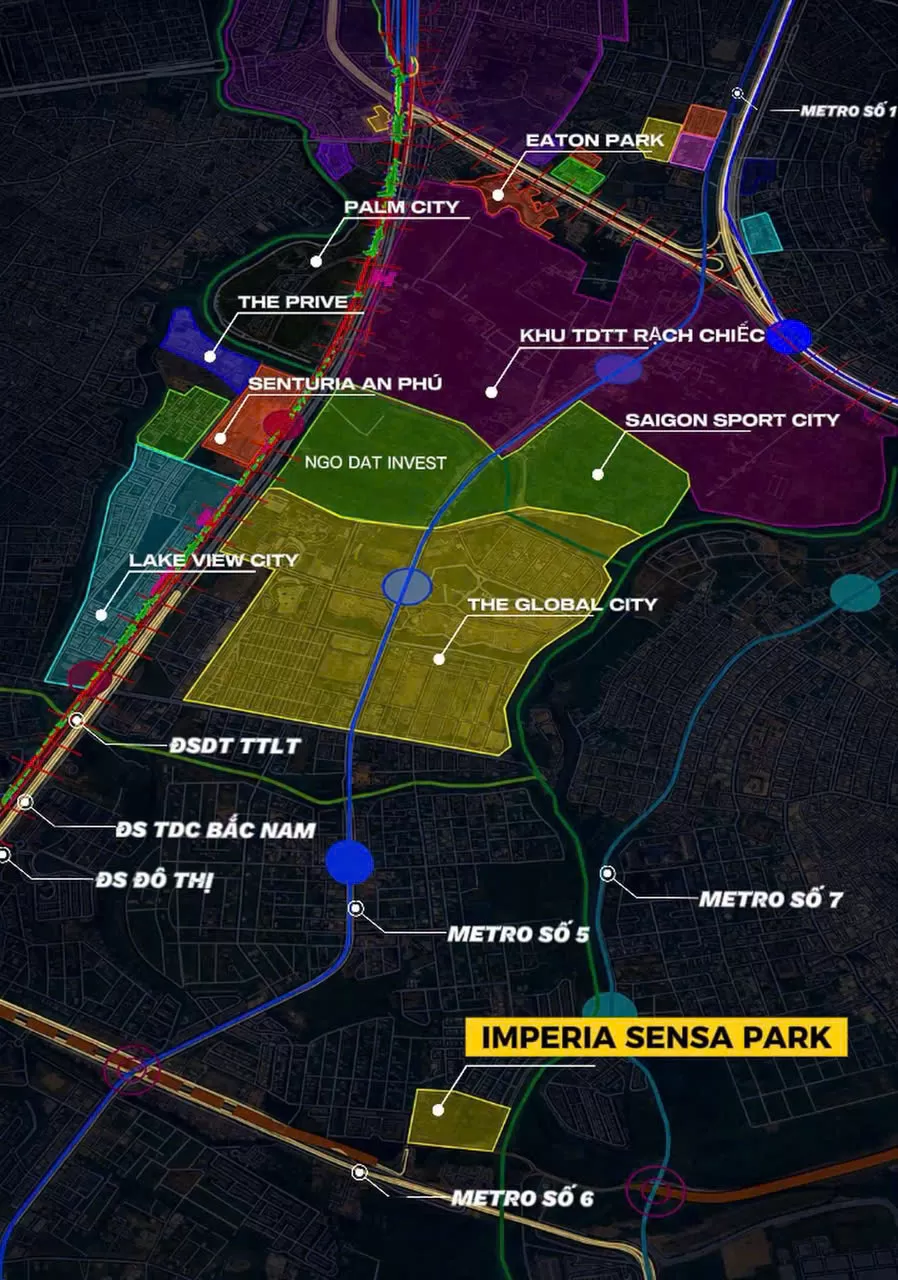 Bản đồ tuyến metro quy hoạch quanh Imperia Sensa Park, có ga Metro số 6 liền kề