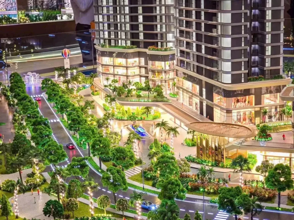 Khối đế thương mại và đường nội khu trên sa bàn Palm River