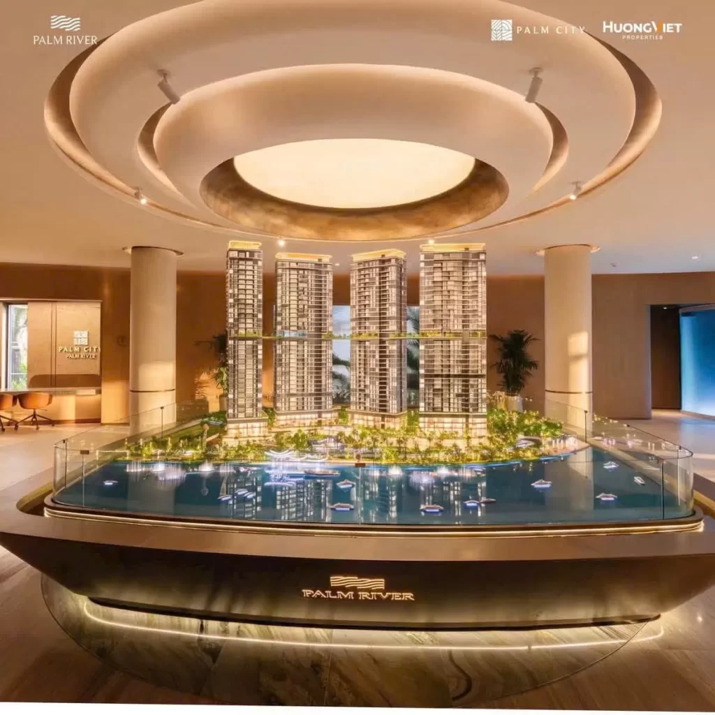 Sa bàn nhà mẫu Palm River bốn tháp đặt trên bệ hình thân thuyền
