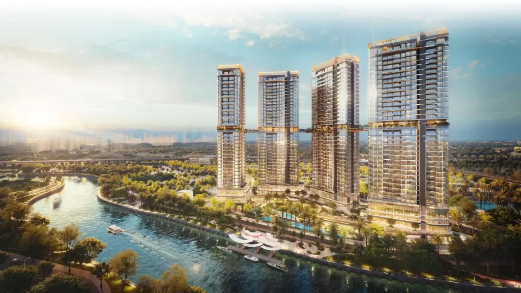 Tháp căn hộ dự án Palm River nhìn từ hướng sông