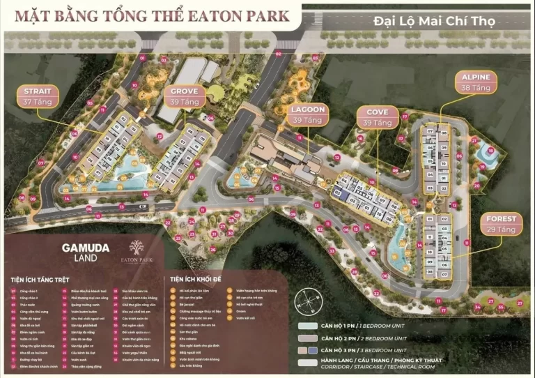 Mặt bằng tổng thể dùng để so sánh Eaton Park với dự án cùng khu Đông