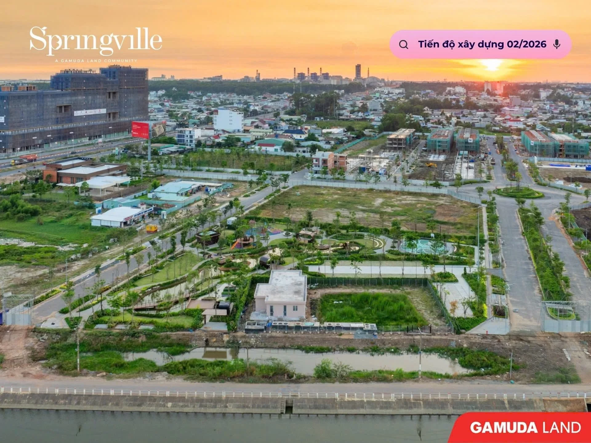 Flycam tiến độ thi công toàn cảnh đại đô thị Springville Gamuda Land Nhơn Trạch