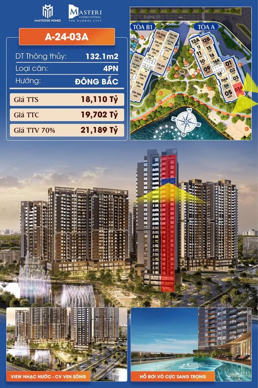 Bảng giá căn hộ 4PN góc mã A-24-03A Masteri Cosmo Central