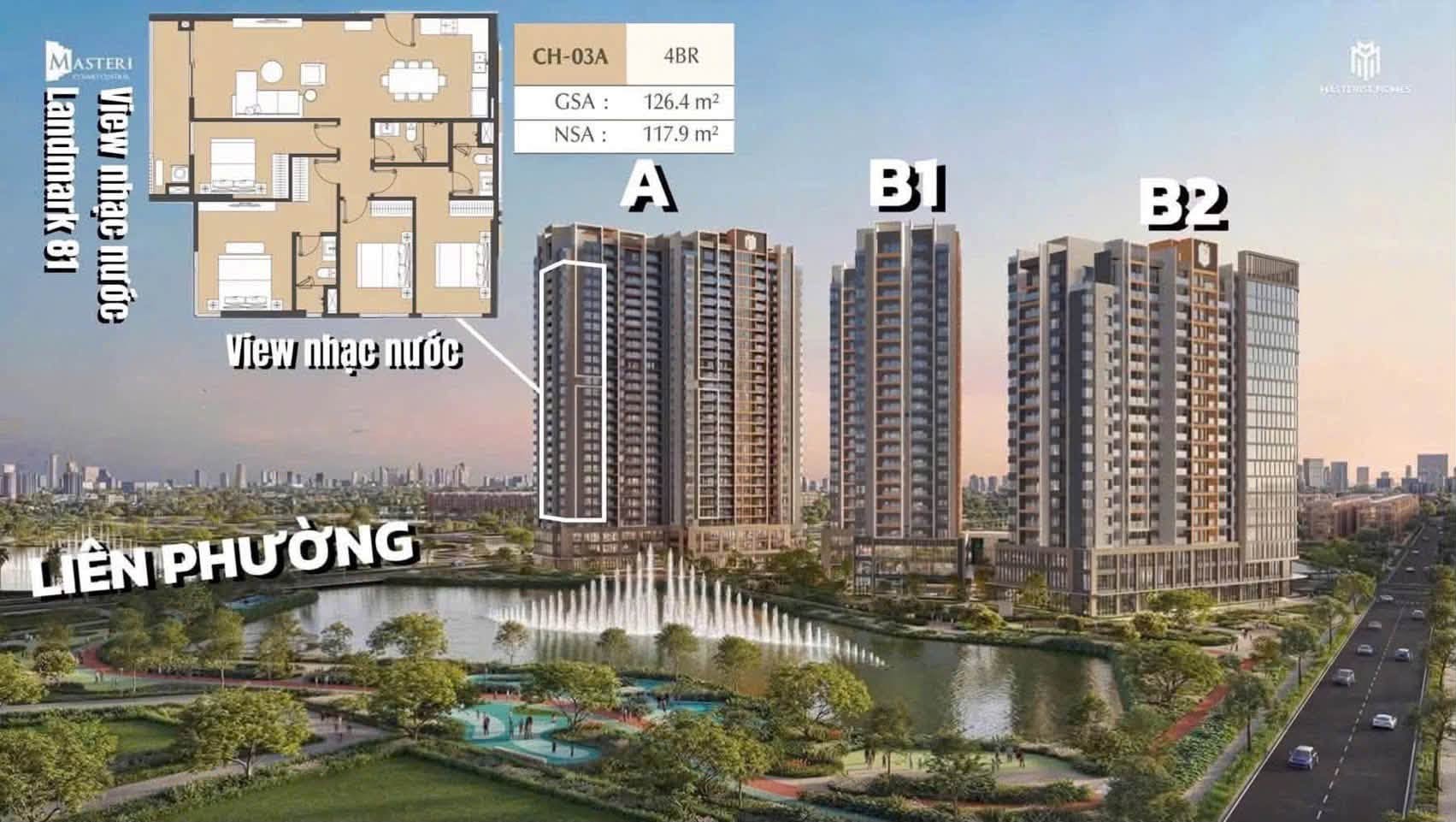 Layout bóc tách căn hộ 4PN mã CH-03A Masteri Cosmo Central