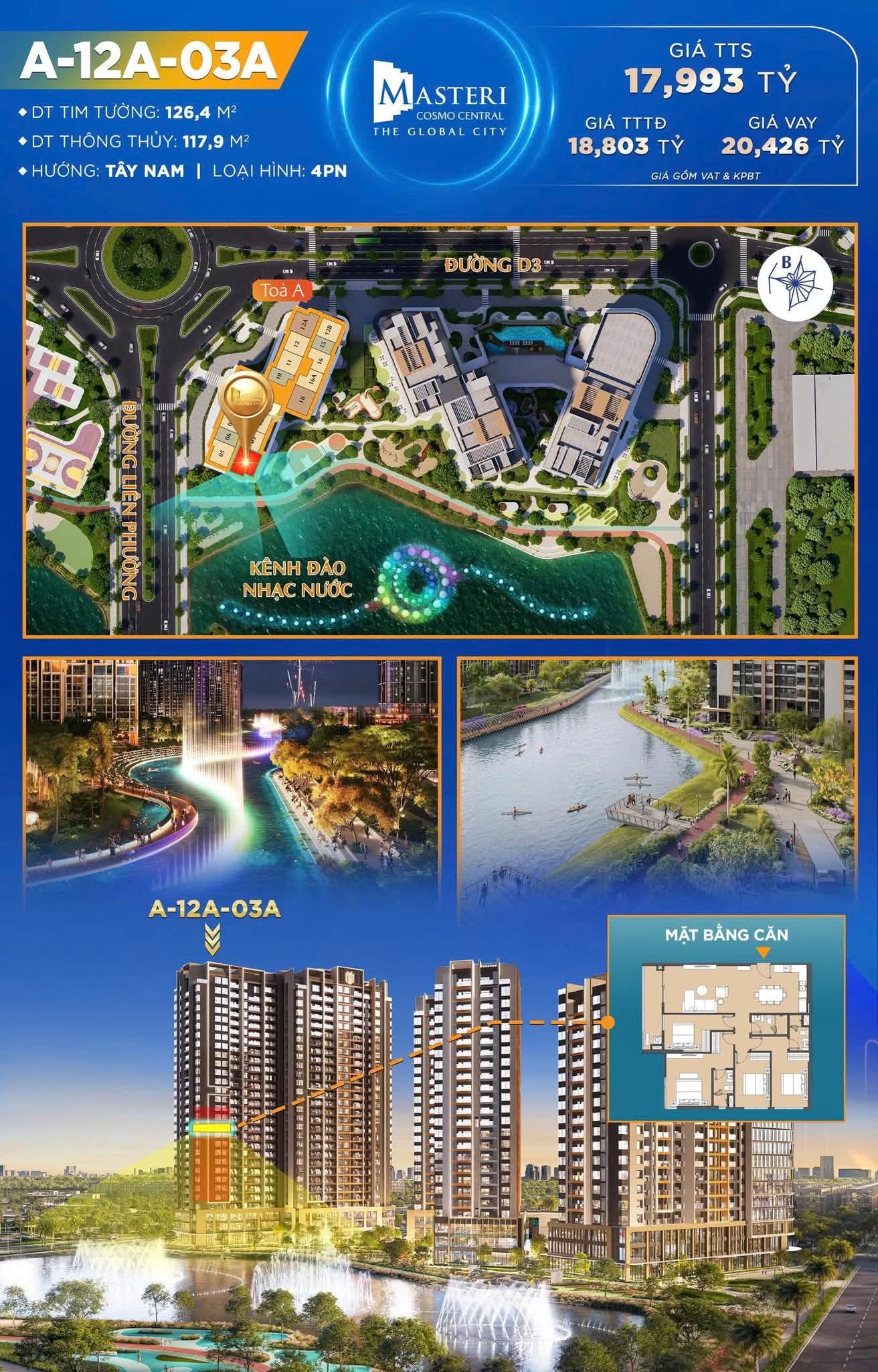 Bảng giá căn hộ 4PN mã A-12A-03A Masteri Cosmo Central