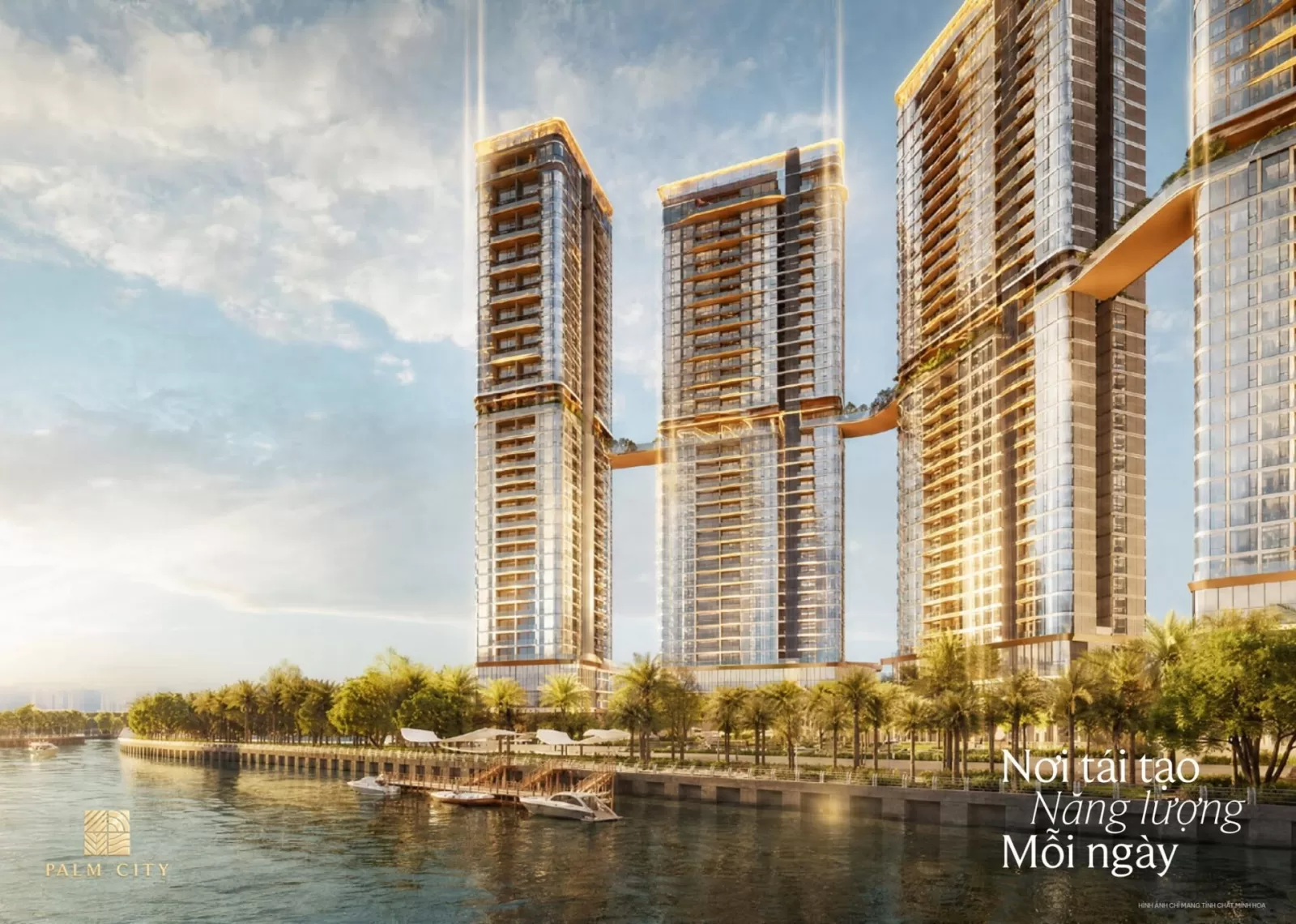 Phối cảnh tháp căn hộ dự án Palm River bên sông