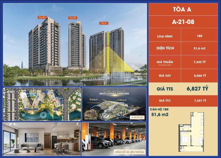 Bảng giá căn hộ 1PN mã A-21-08 Masteri Cosmo Central