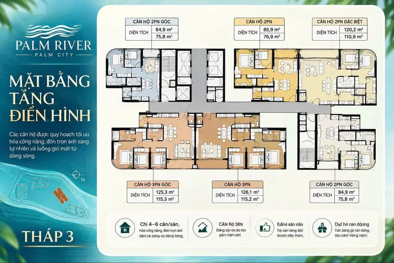 Mặt bằng tầng điển hình tháp căn hộ dự án Palm River
