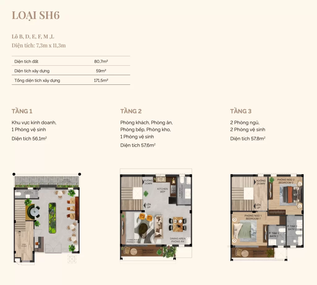 Layout mat bang Shophouse thuong mai Loai SH6 Springville