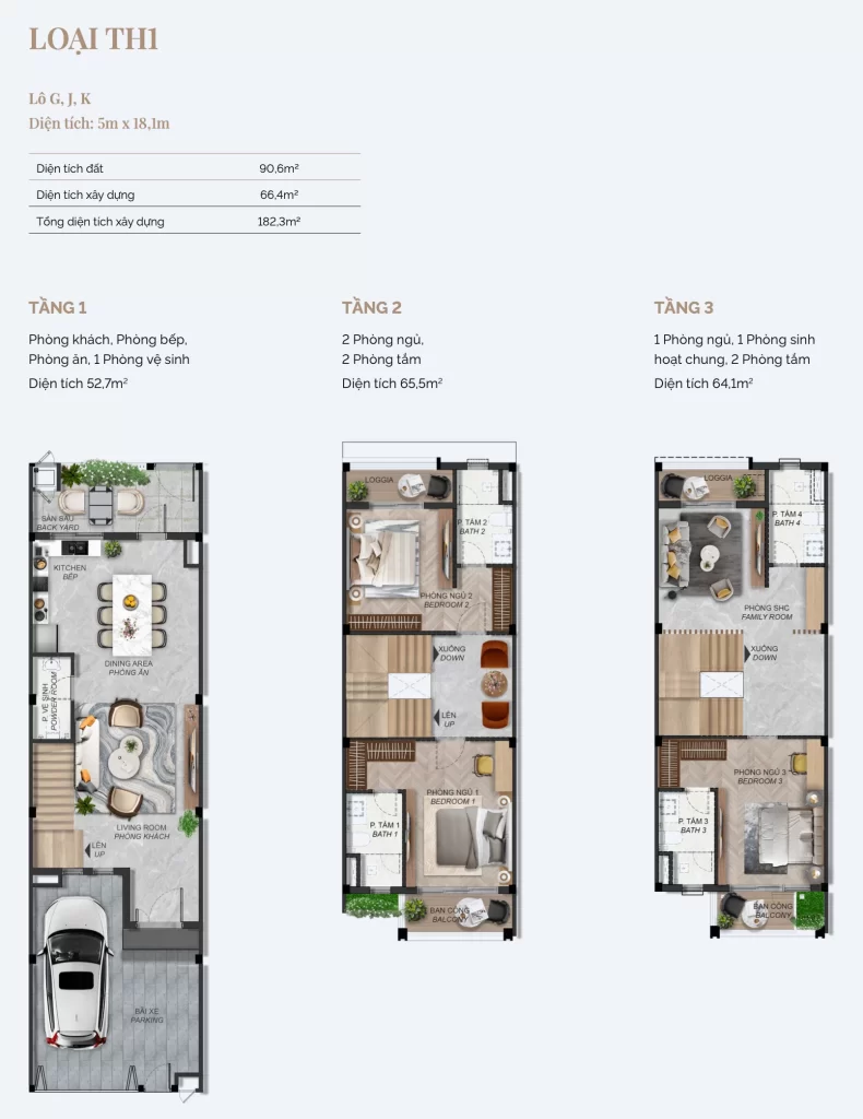 Layout mat bang Nha pho vuon Townhouse Loai TH1 Springville