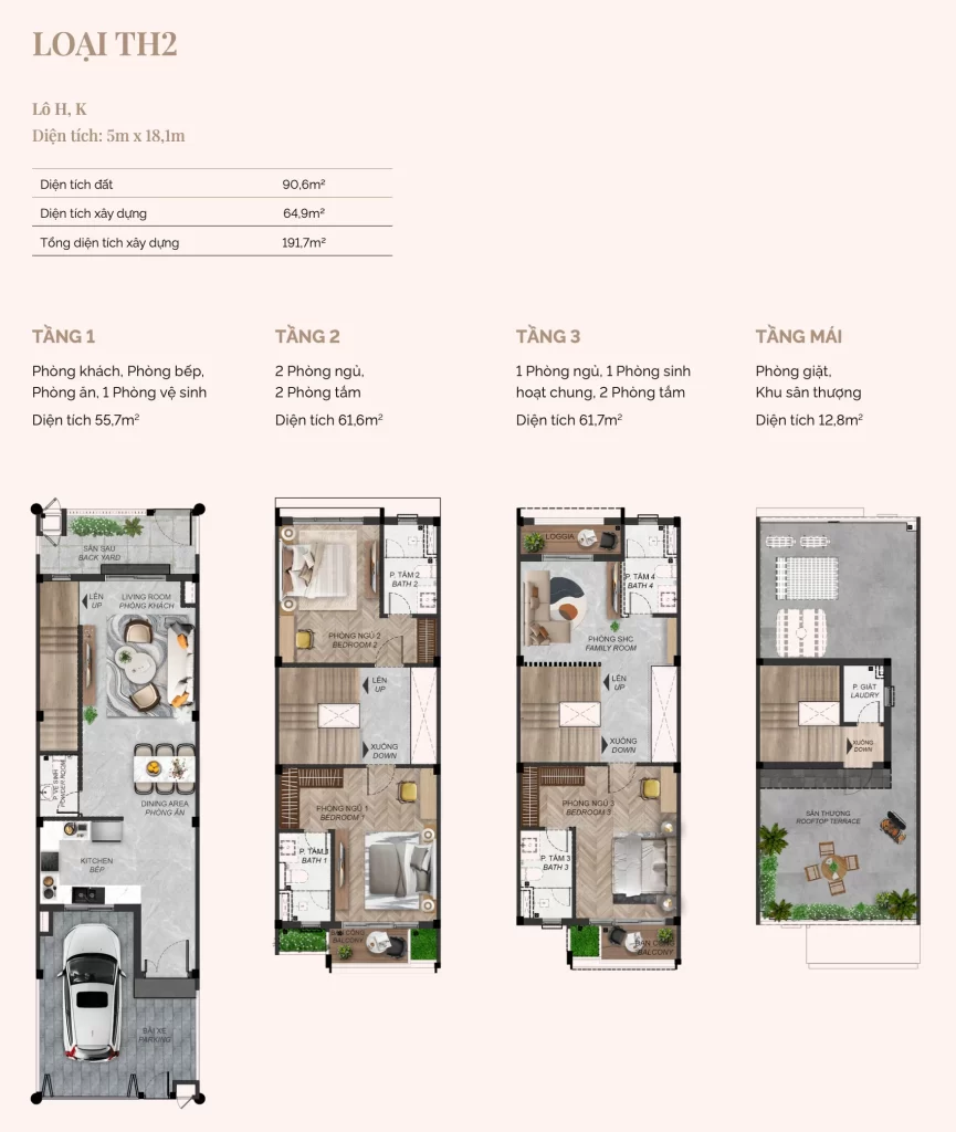 Layout mat bang Nha pho vuon Townhouse Loai TH2 Springville