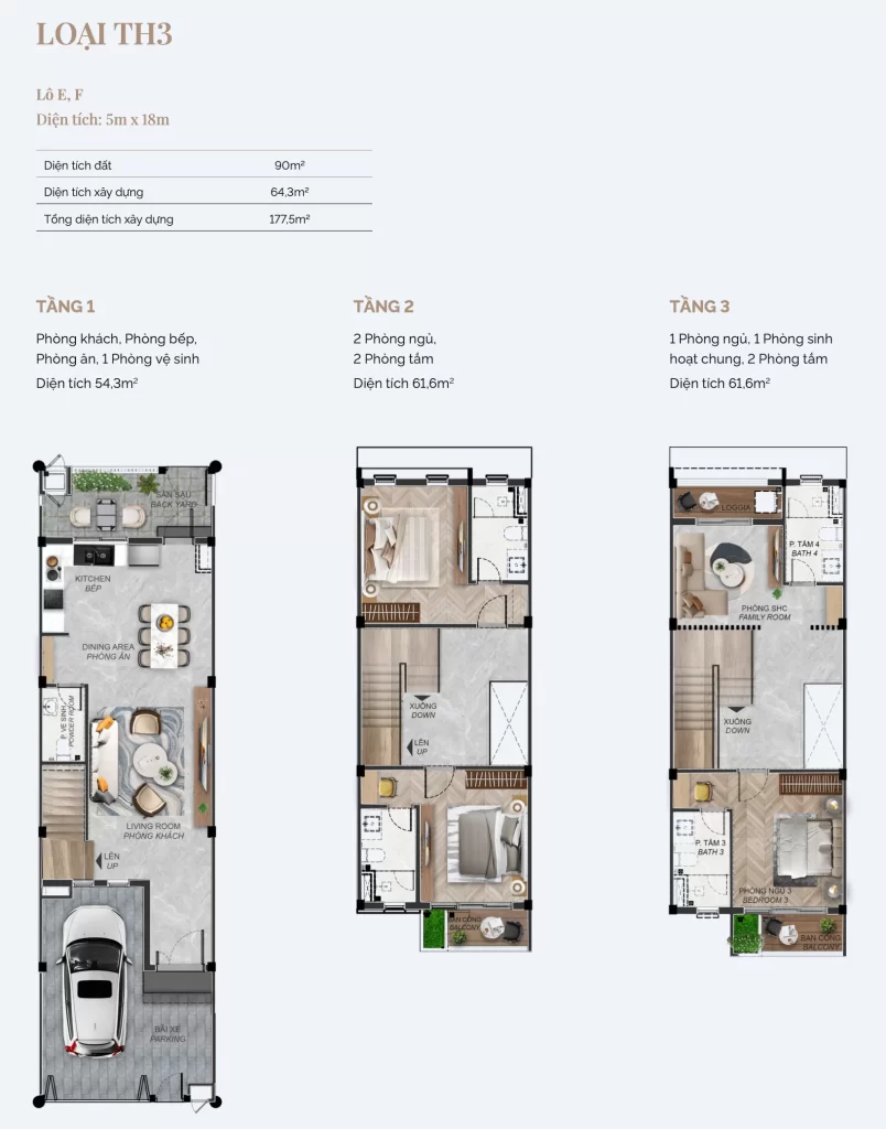 Layout mat bang Nha pho vuon Townhouse Loai TH3 Springville