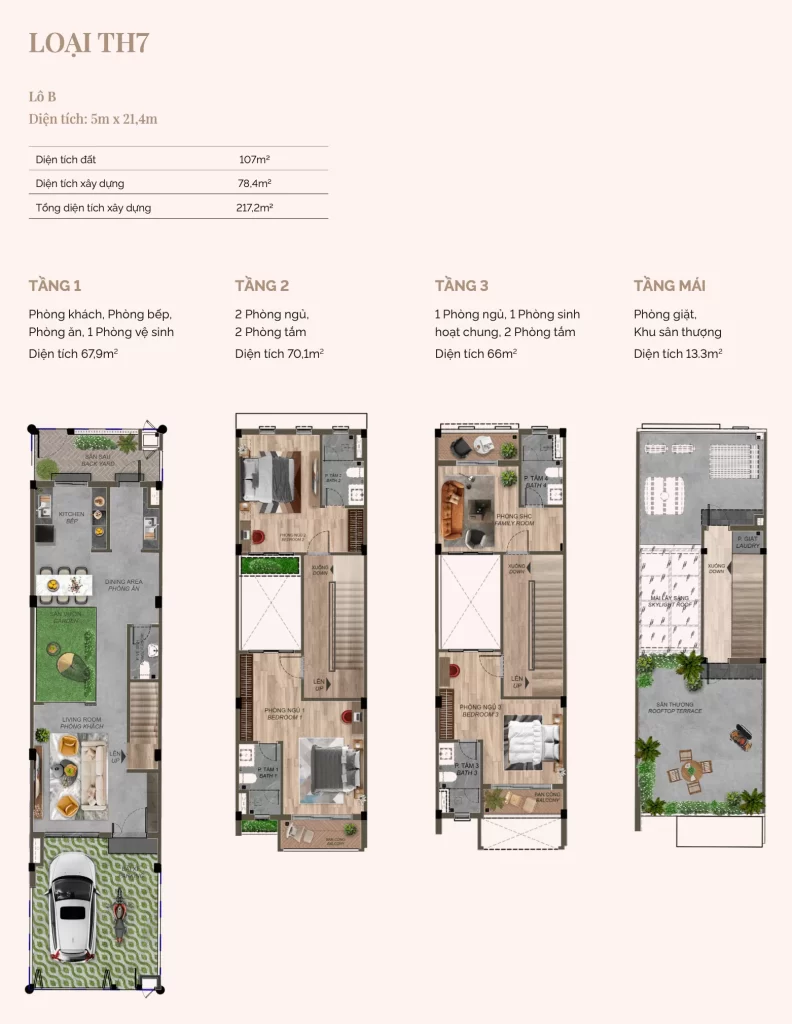 Layout mat bang Nha pho vuon Townhouse Loai TH7 Springville