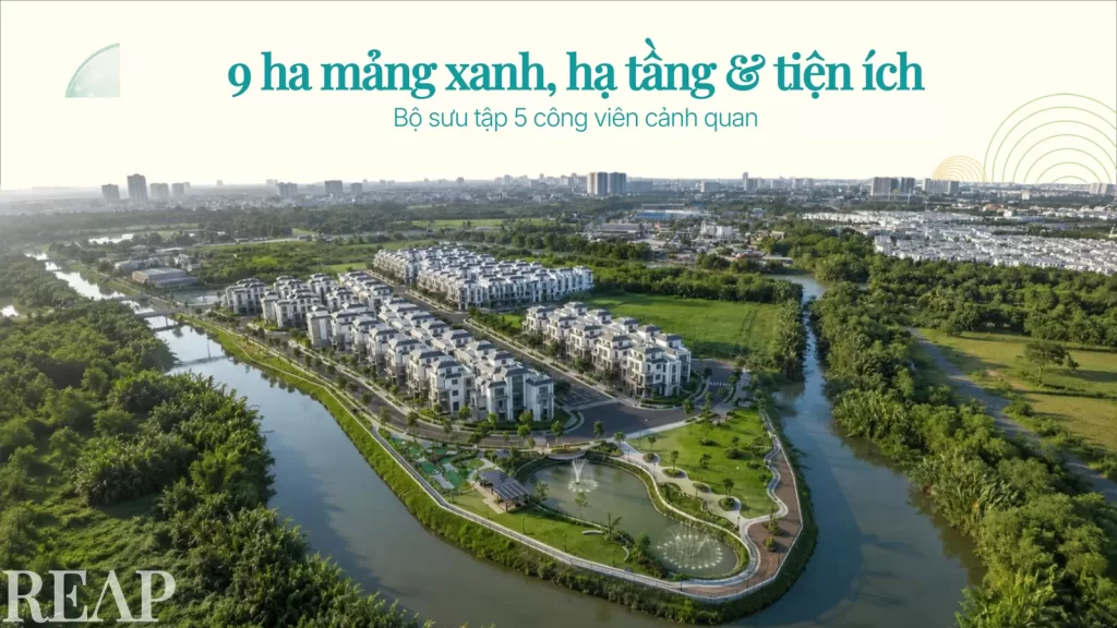 Năm công viên chủ đề trên 9 ha mảng xanh bao quanh Gladia Heights