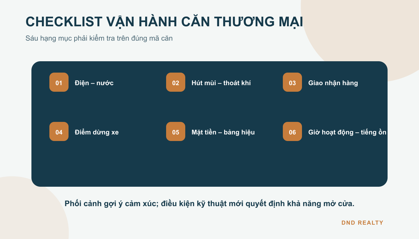 Checklist vận hành căn thương mại Eaton Park