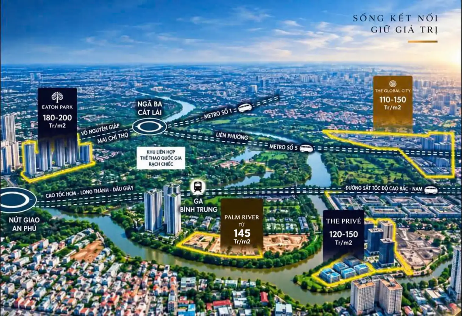 So sánh Palm River và Eaton Park về vị trí cùng các tuyến giao thông quy hoạch