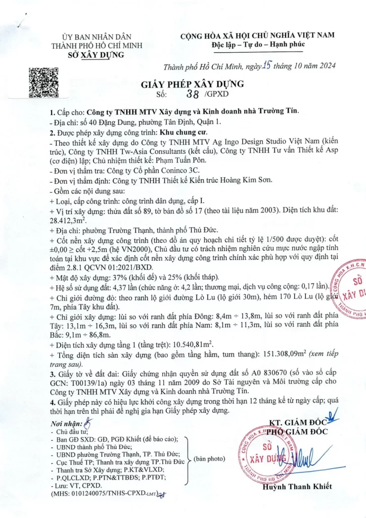 GPXD 38 đứng tên chủ đầu tư Elysian — Công ty Trường Tín