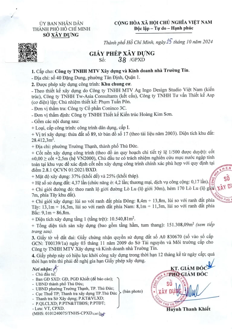 GPXD 38 đứng tên chủ đầu tư Elysian — Công ty Trường Tín