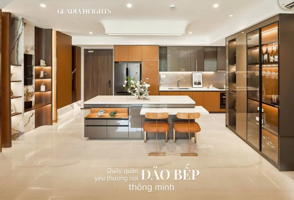 Đảo bếp trong nhà mẫu, thuộc gói hoàn thiện của Gladia Heights