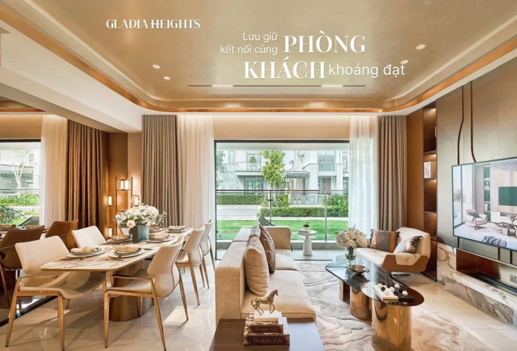 Phòng khách nhà mẫu, yếu tố cân nhắc khi hỏi có nên mua Gladia Heights