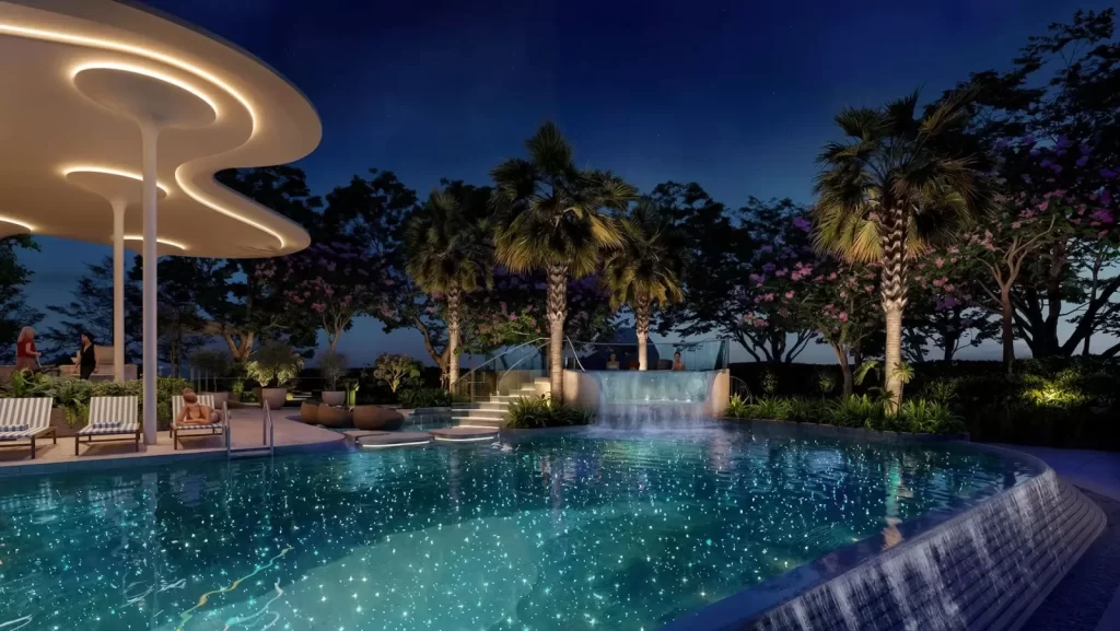Hồ bơi Ánh Sao tích hợp âm thanh dưới nước tại Gladia Heights, cảnh ban đêm