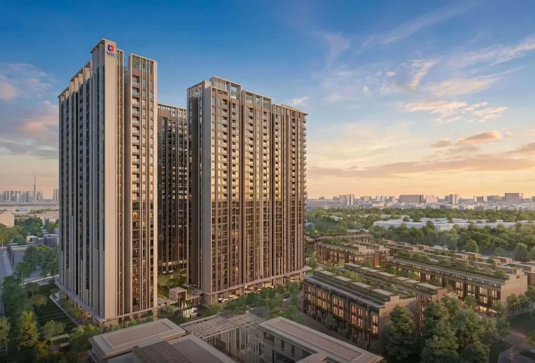 Phối cảnh tổng thể căn hộ Imperia Sensa Park với khối tháp và khu thấp tầng