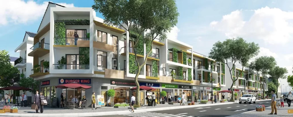 Dãy shophouse mặt tiền đường nội khu của dự án
