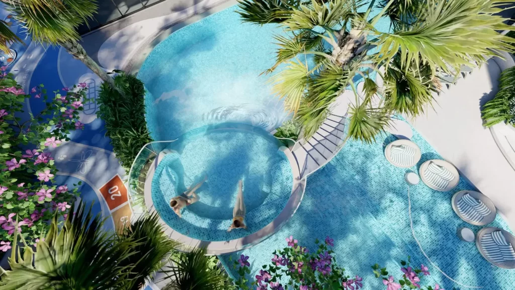 Jacuzzi nổi trên hồ bơi Ánh Sao tại căn hộ Gladia Heights