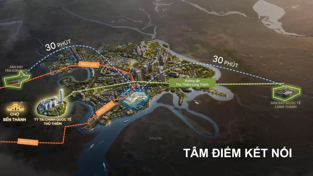 Vị trí Gladia Heights trên trục kết nối tuyến đường sắt Thủ Thiêm – Long Thành