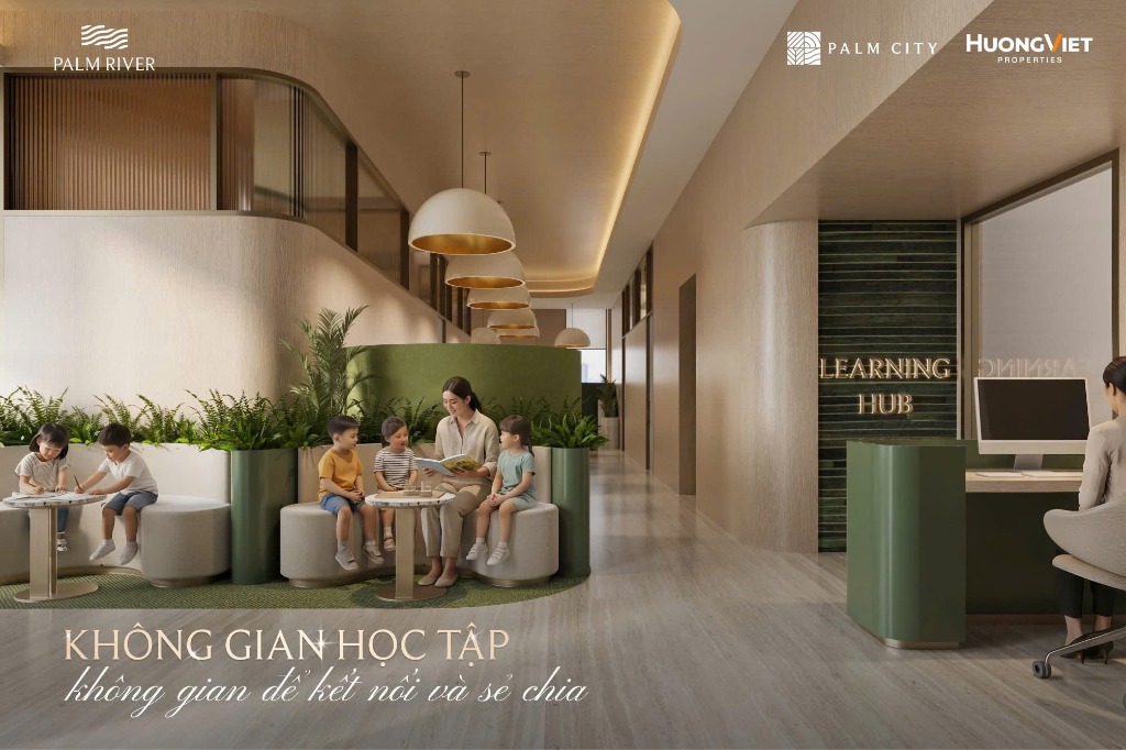 Sảnh Learning Hub đọc sách kết nối cộng đồng tại dự án Palm River