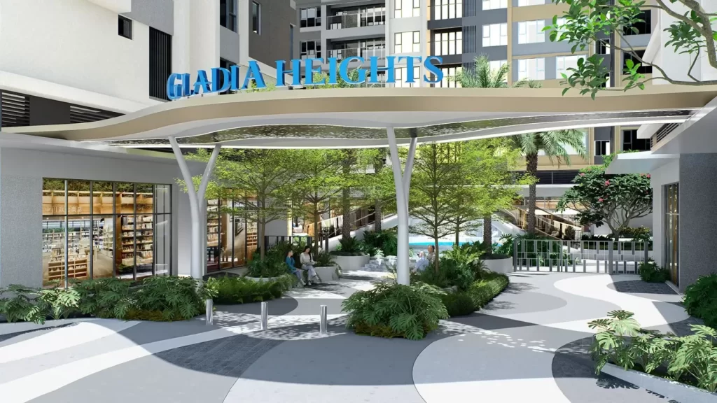 Lối vào biểu tượng dẫn vào phân khu căn hộ Gladia Heights