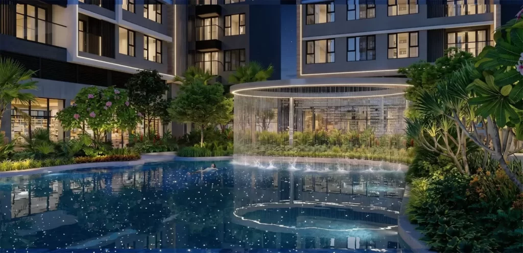 Màn mưa bên hồ bơi Ngân Hà 50m, tiện ích Gladia Heights