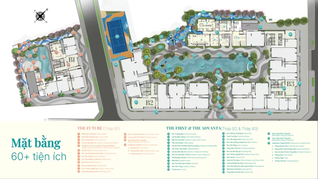 Sơ đồ hơn 60 tiện ích Gladia Heights với các hạng mục đánh số