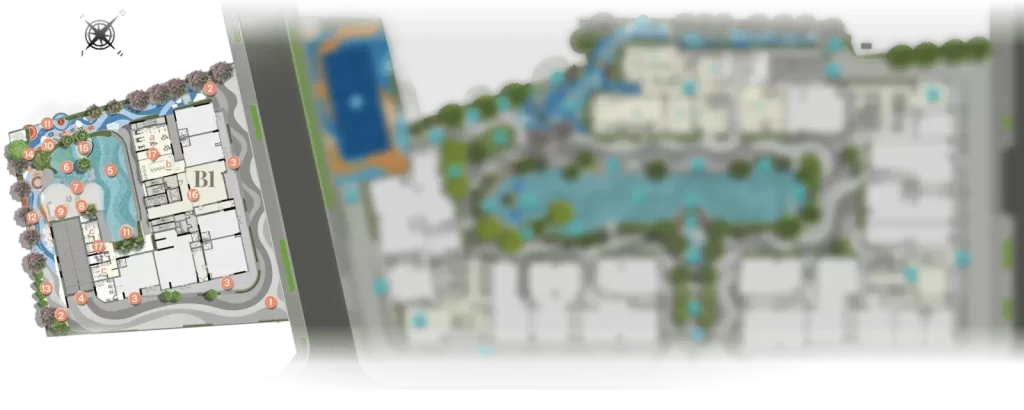 Mặt bằng tiện ích tháp B1 The Future với hồ bơi Ánh Sao và clubhouse