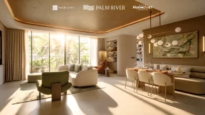 Nhà mẫu Palm River căn 3PN Luxury với phòng khách và đảo bếp