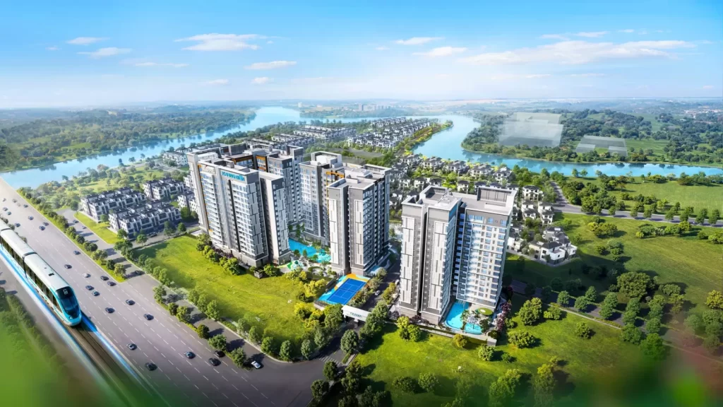 Phối cảnh tổng thể dự án Gladia Heights Khang Điền bên sông