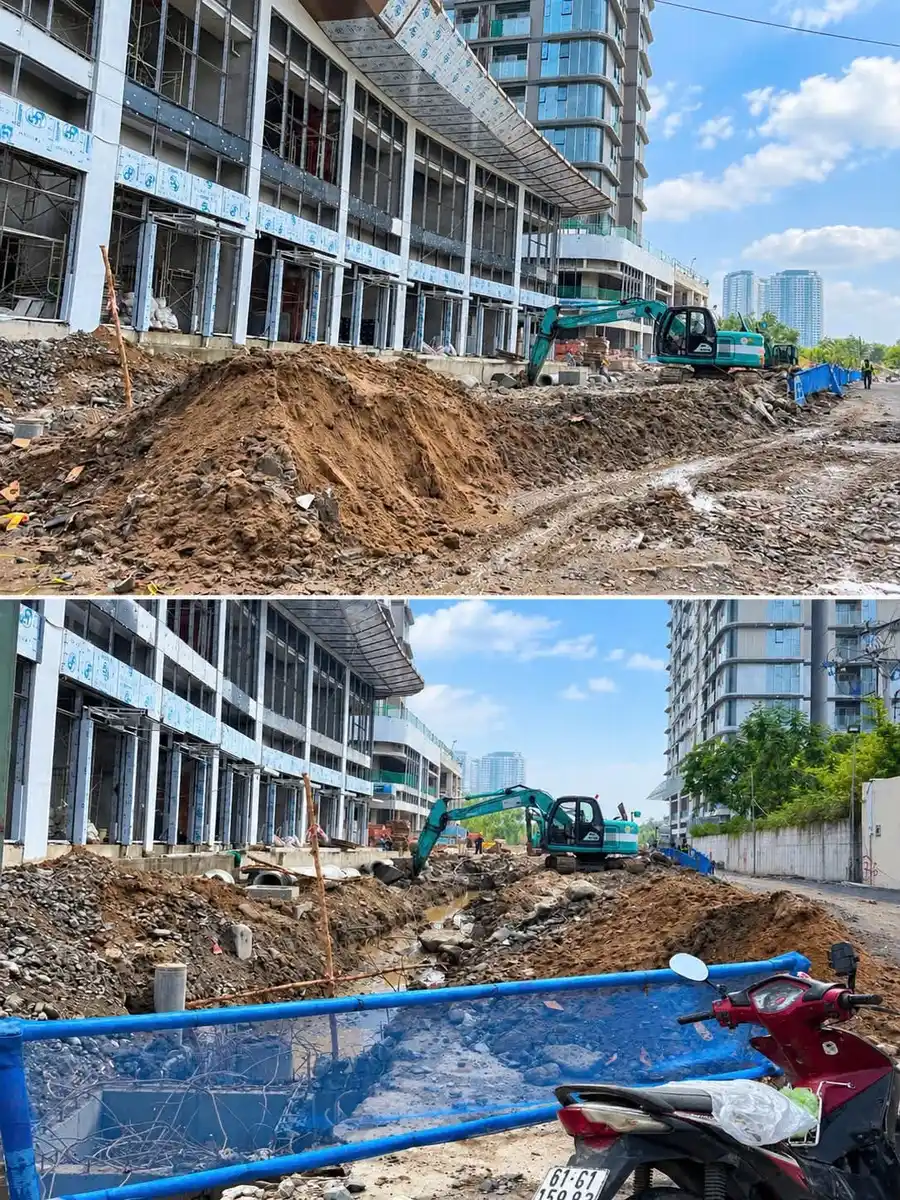 tiến độ Eaton Park thi công cảnh quan khối đế