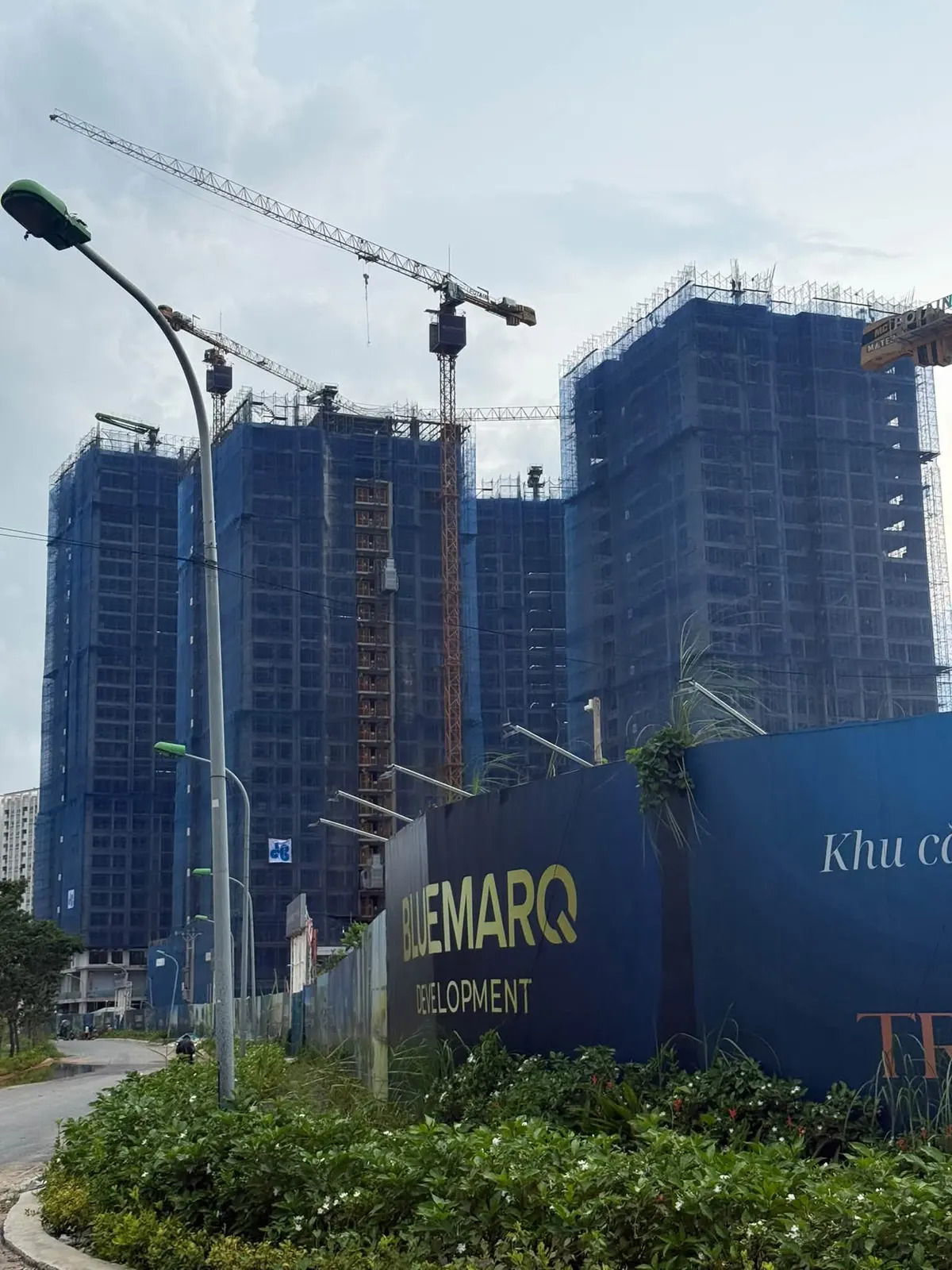 Trục đường chính và hàng rào BLUEMARQ tại dự án The Privé tháng 10/2026