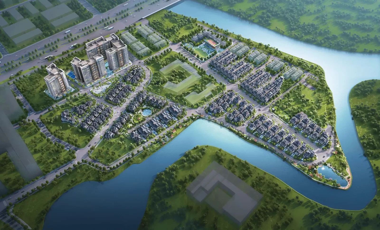 Vị trí Gladia Heights trong khu đô thị Gladia by the Waters nhìn từ trên cao