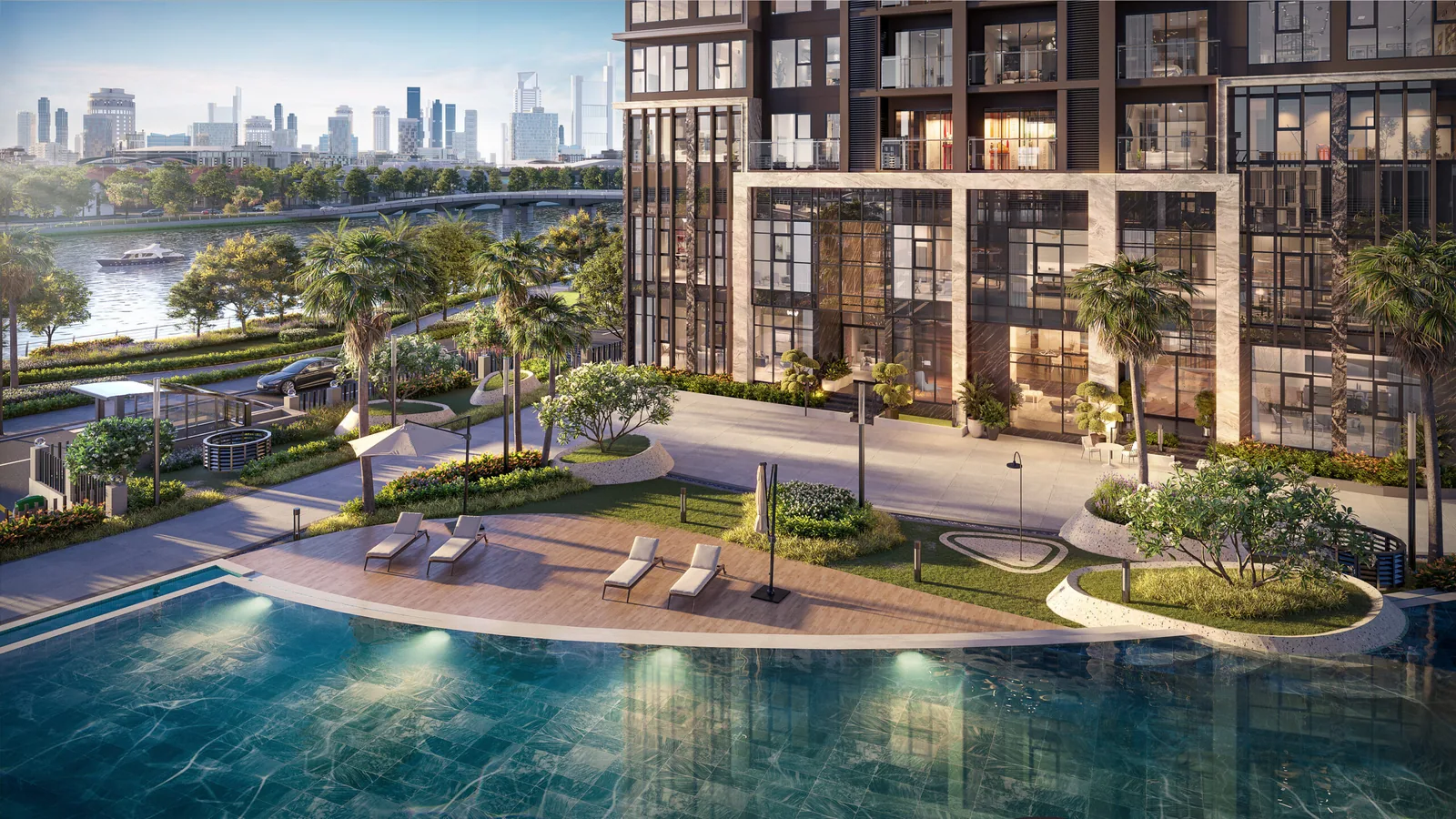 Hồ bơi Lumina tại dự án The Privé Bluemarq về đêm