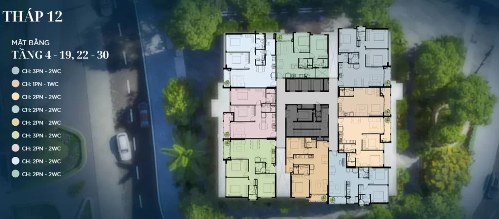 Mặt bằng tầng điển hình tháp 12 The Privé kèm chú giải từng mã căn